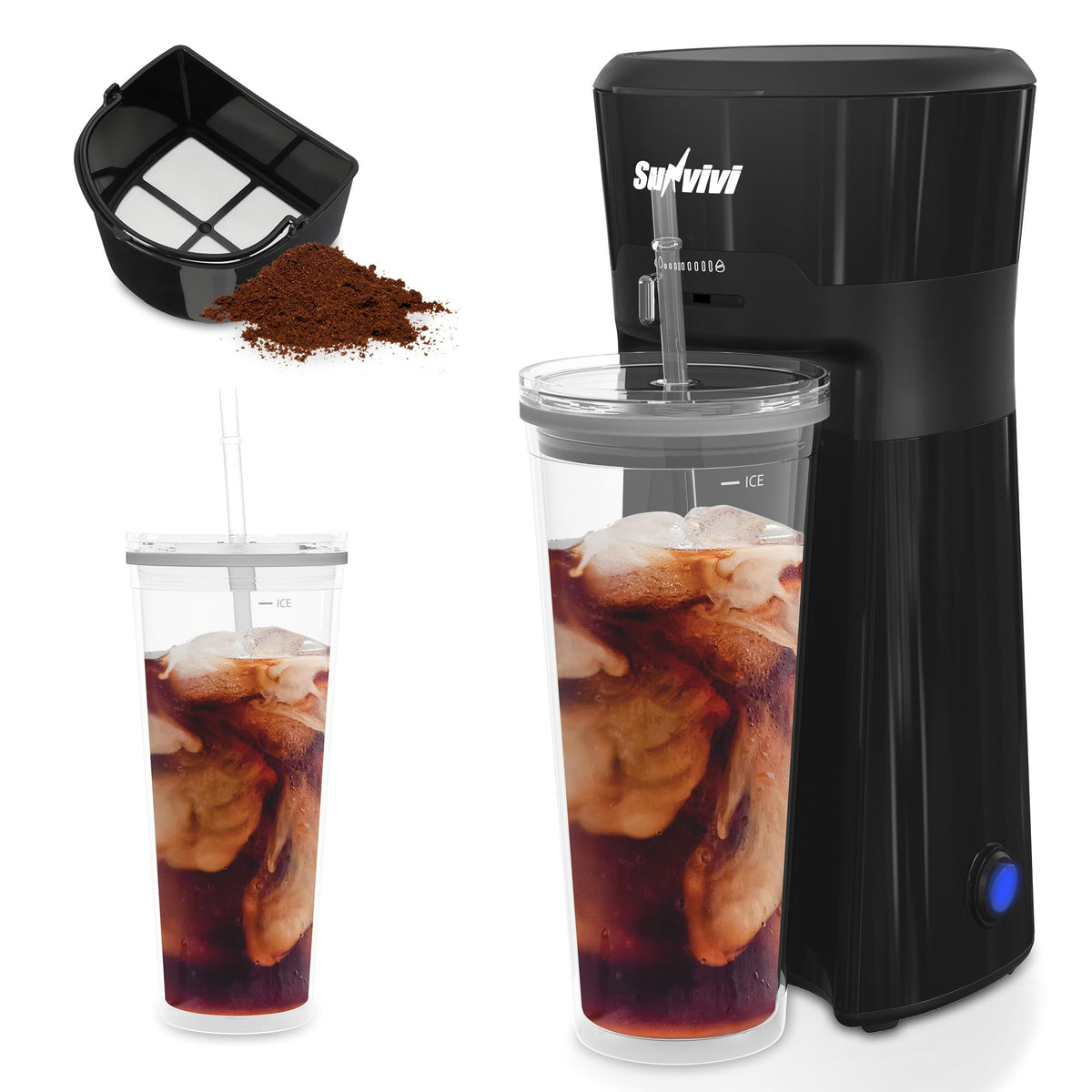 SUNVIVI Cafetera Fría 20 onzas lista para un café rápido en casa.