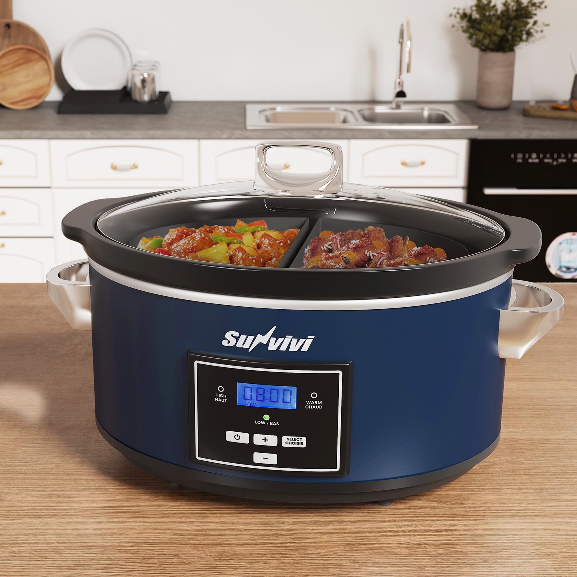 Sunvivi doble cocina silicona 2 en 1, permite cocinar dos platos a la vez.