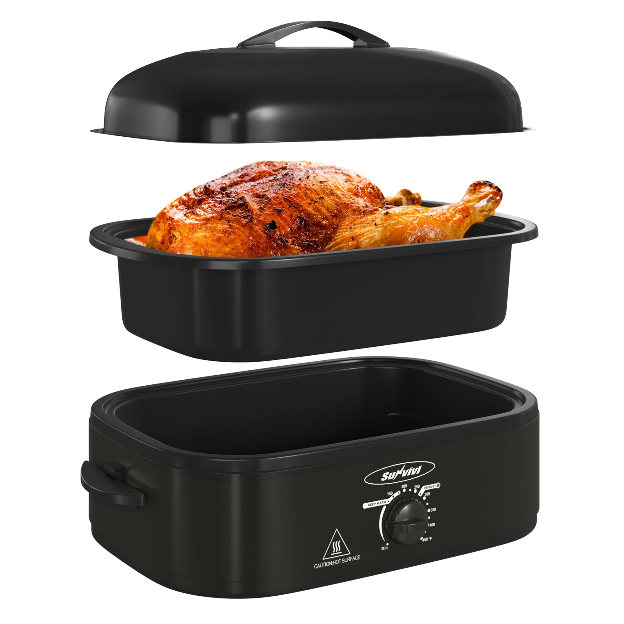 Sunvivi Horno Asador 14 cuartos con tapa autosalseada para jugos.