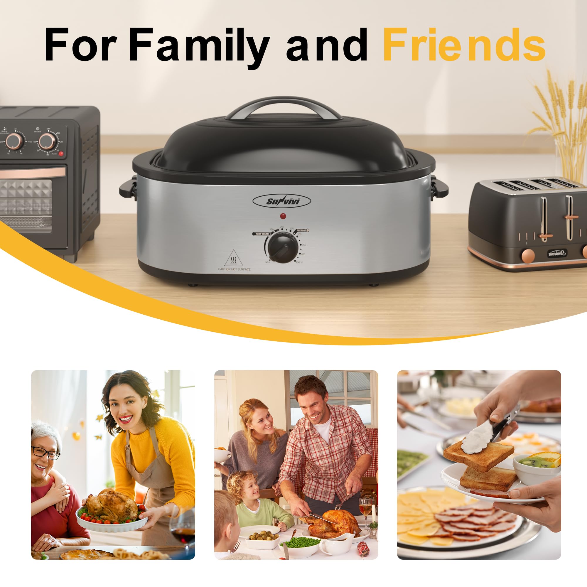 Sunvivi Horno asador 24lb 20qt – rejilla elevada para piel crujiente.