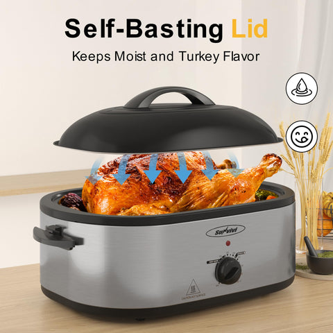 Sunvivi Horno asador 24lb 20qt – tapa autobasteo para sabor uniforme.