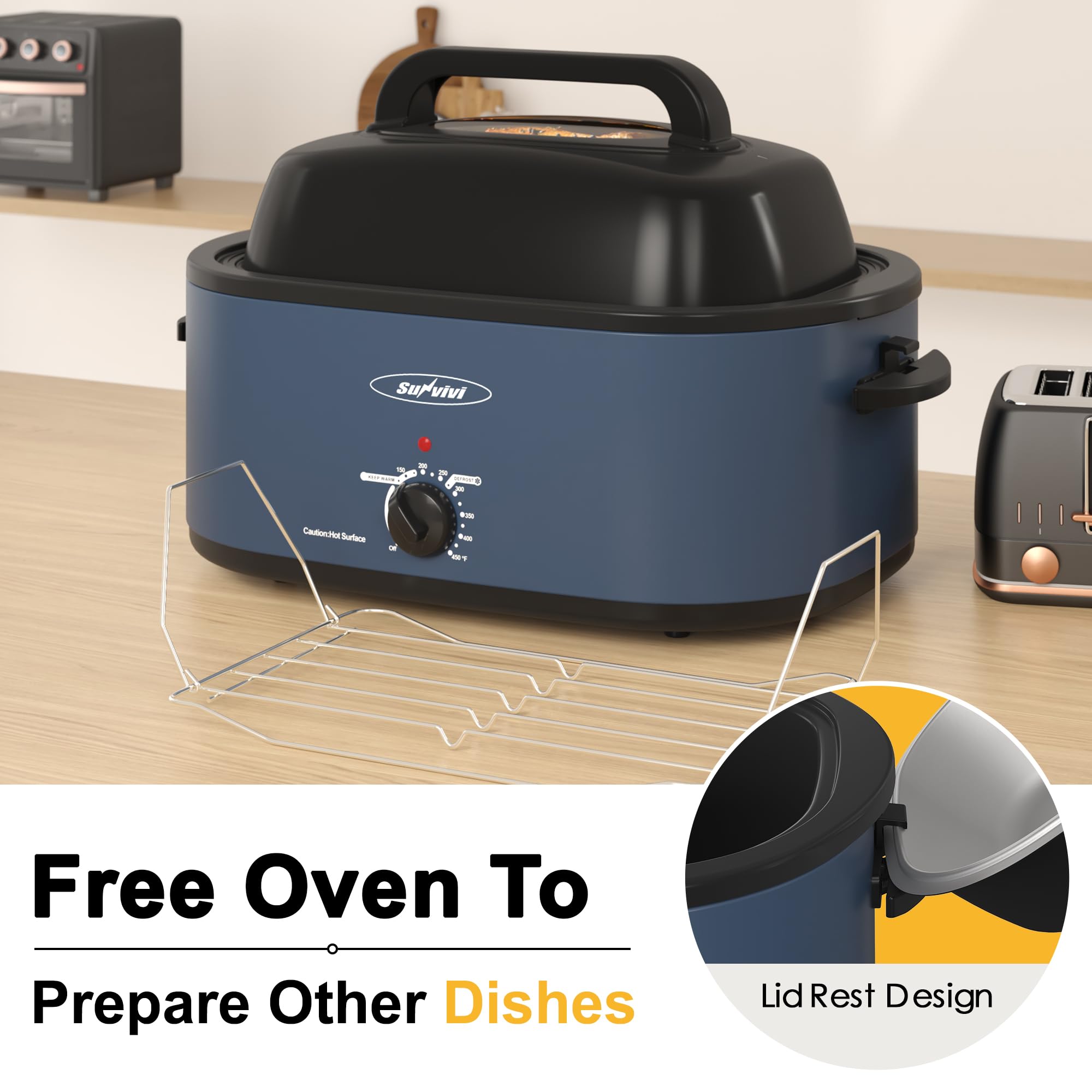 Sunvivi Horno Asador 26qt con rejilla elevable para colocar el pavo cómodamente