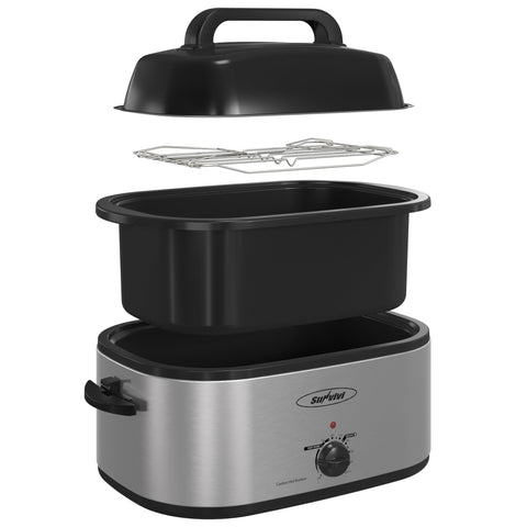 Sunvivi horno asador eléctrico 28 cuartos con tapa autoreguladora para pavo jugoso
