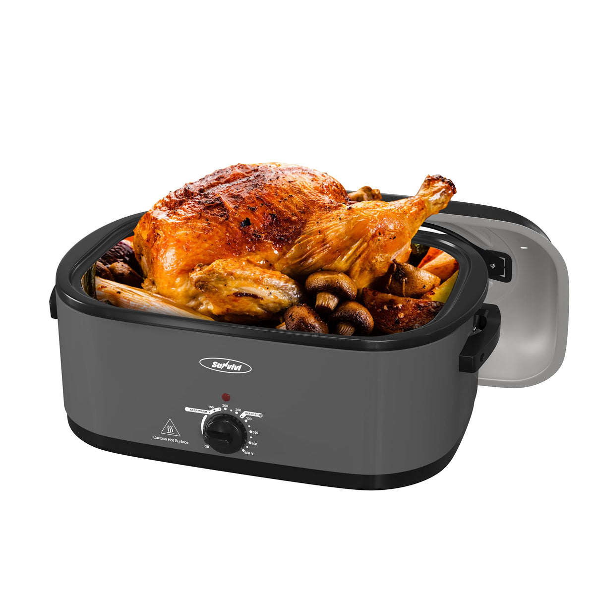 Sunvivi Horno asador eléctrico con tapa visible para control de cocción.
