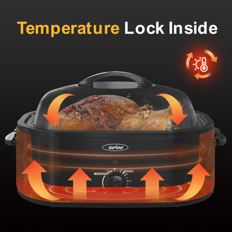SUNVIVI Horno Asador tapa autorebasteadora: jugos distribuidos para sabor uniforme.