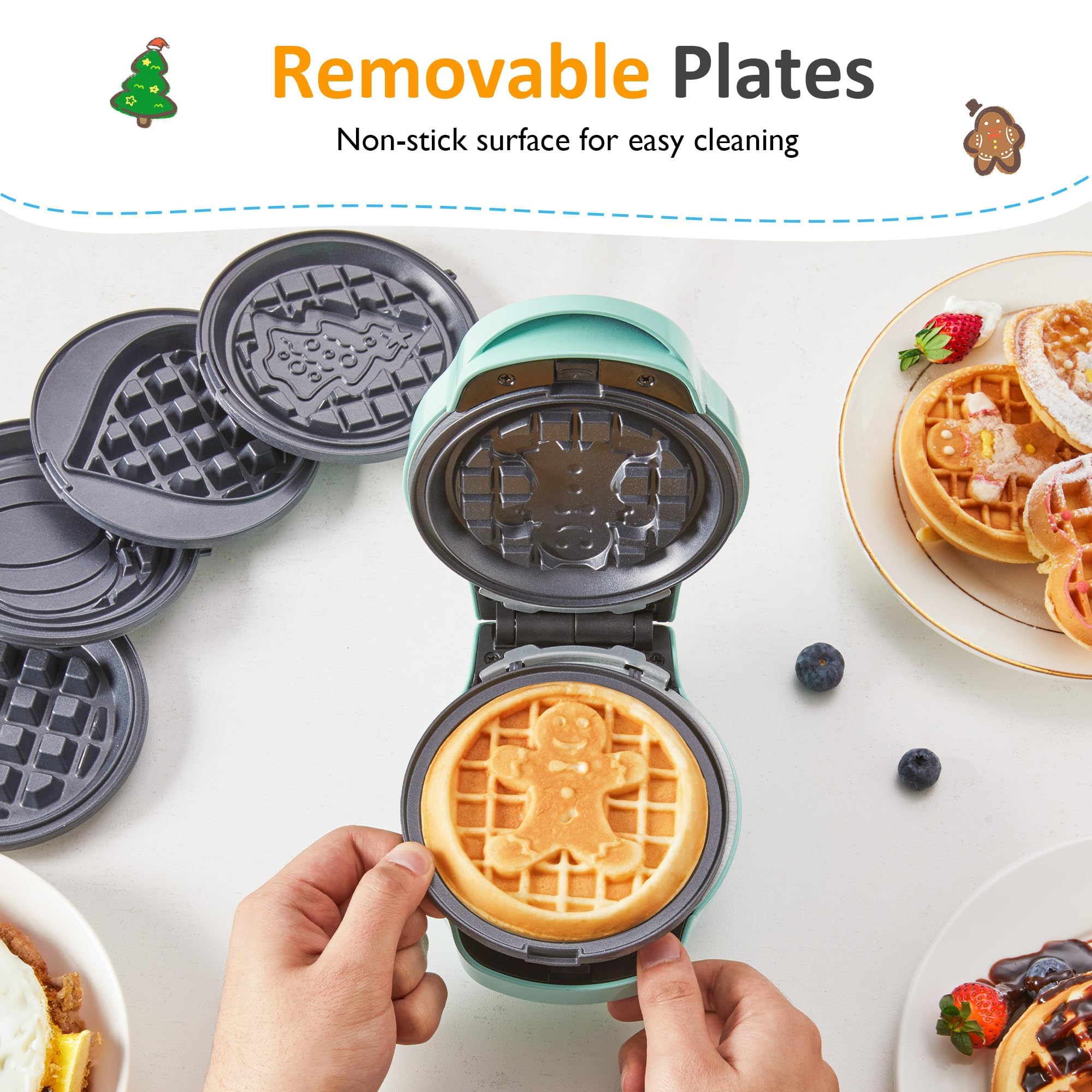 Sunvivi mini máquina de gofres, formas navideñas para desayunos temáticos