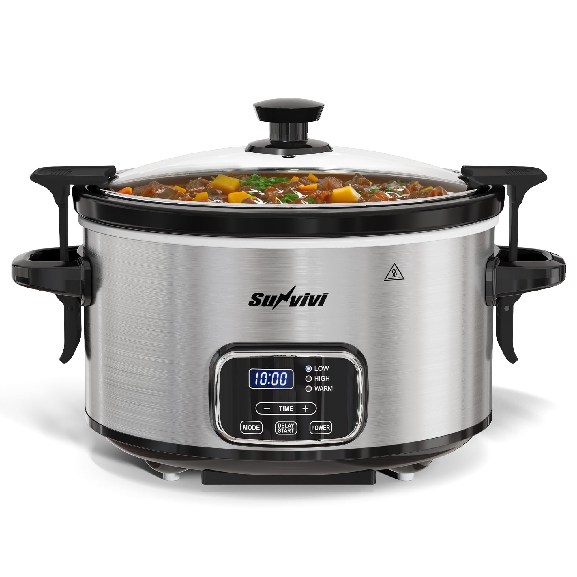 Sunvivi Olla lenta 4QT con tapa bloqueable mantiene sabores y humedad.