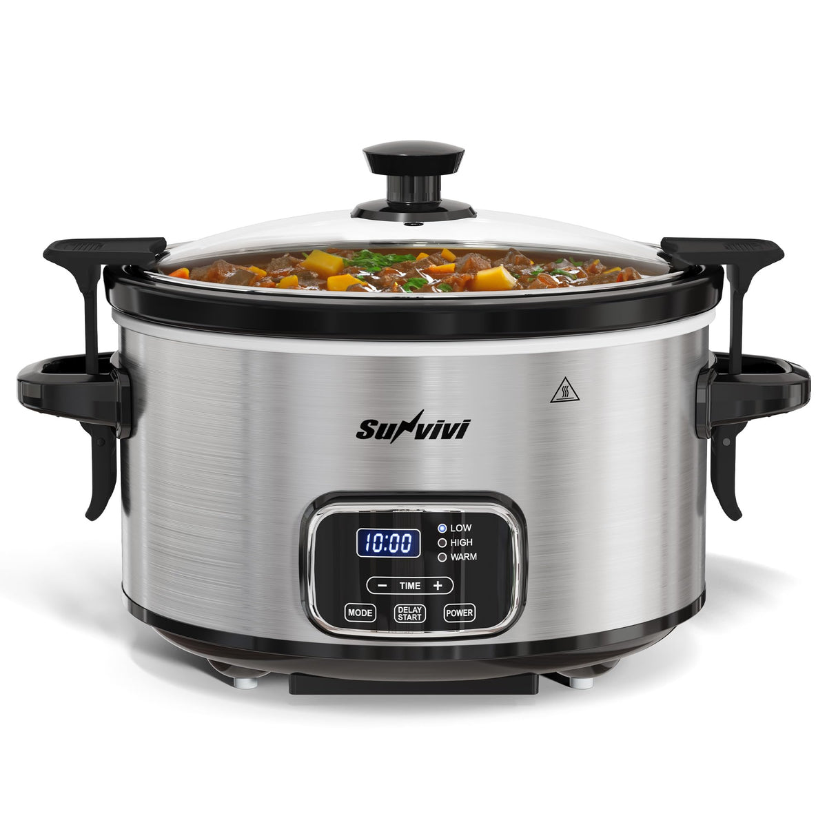 Sunvivi Olla lenta 4QT con tapa bloqueable mantiene sabores y humedad.