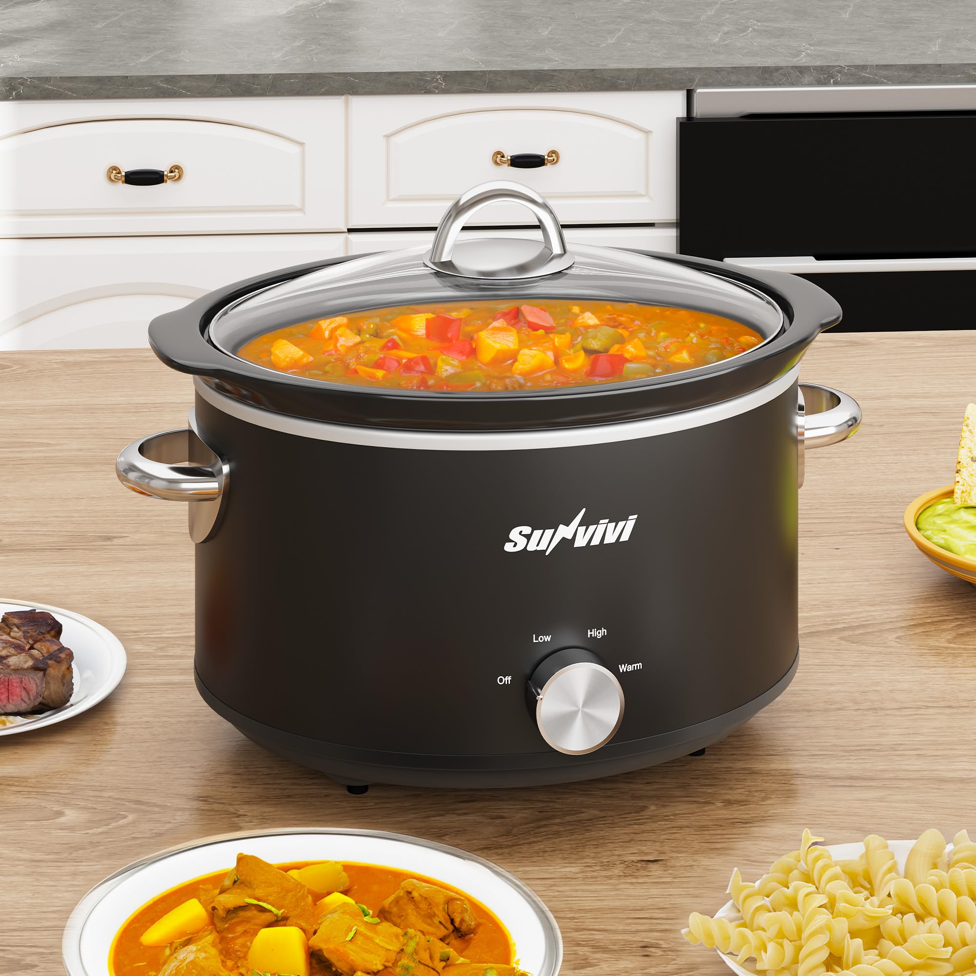 SUNVIVI olla lenta con tres modos de calor para cocinar con flexibilidad.