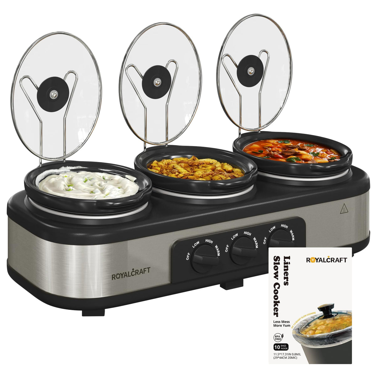 Sunvivi olla lenta triple en conjunto, ideal para buffet y servicio.