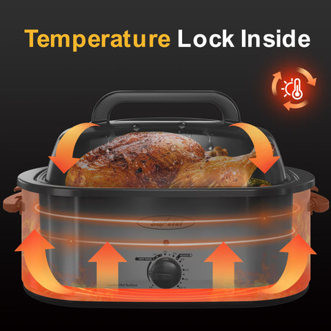 SUNVIVI Horno asador con bandeja desmontable esmaltada para limpieza rápida.