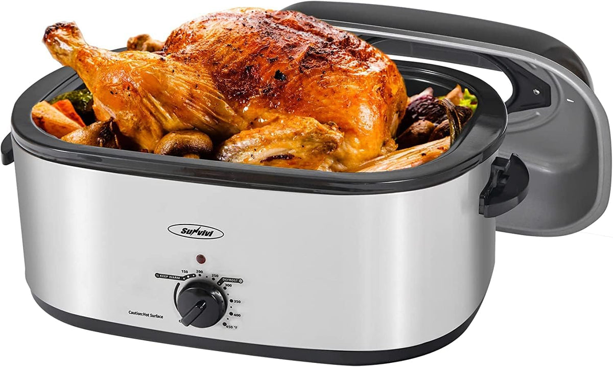 SUNVIVI Horno asador con tapa visible para mantener calor constante.