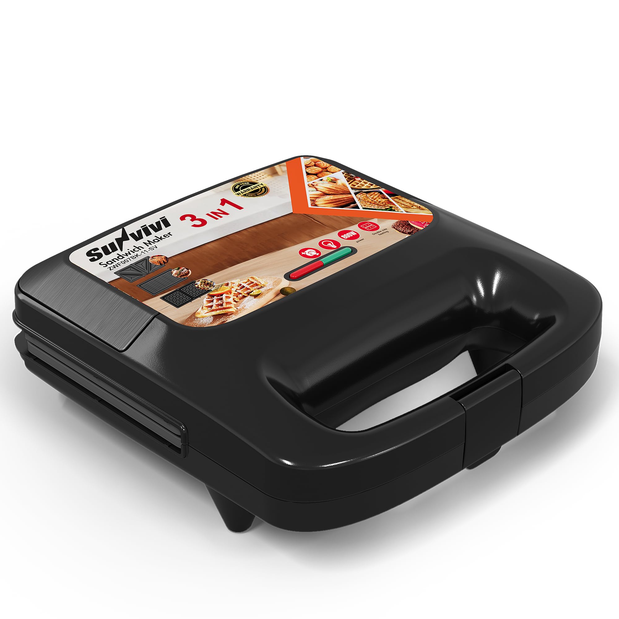 Sunvivi sándwich-maker frente: diseño compacto para cocinas pequeñas y ordenadas.