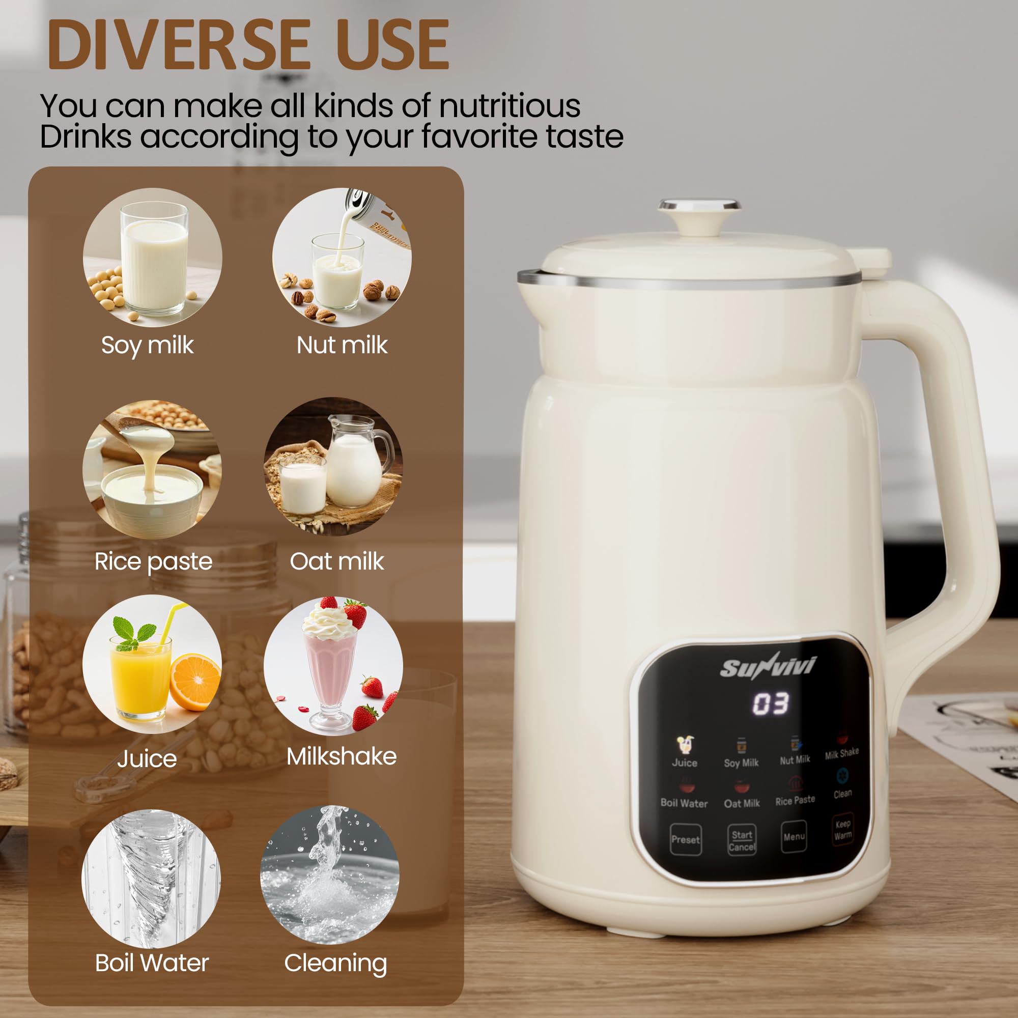 Sunvivi sistema 10 cuchillas de acero para leches más suaves.