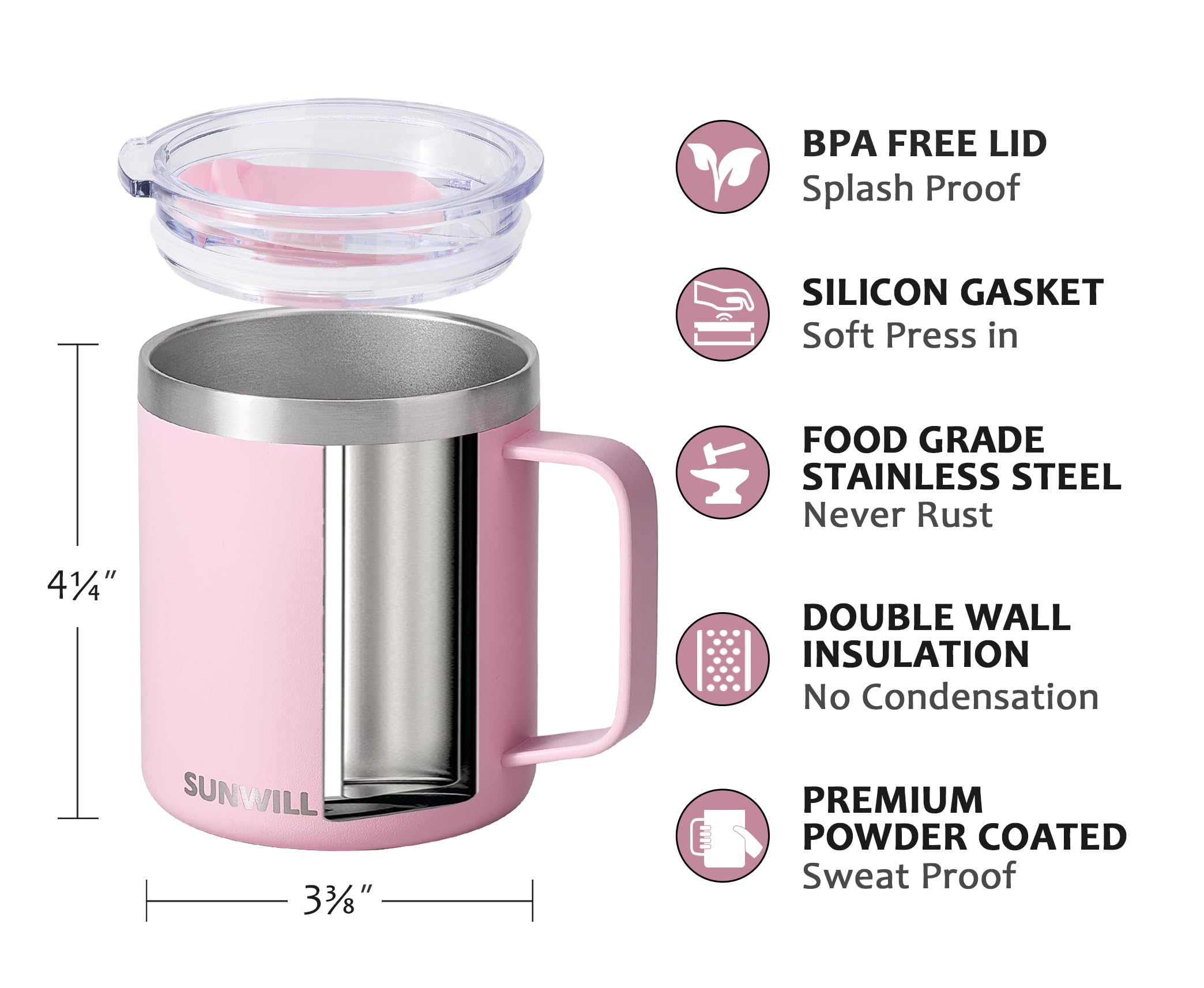 SUNWILL Taza térmica 414 ml con aislamiento doble para mantener bebidas calientes o frías.