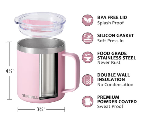 SUNWILL Taza térmica 414 ml con aislamiento doble para mantener bebidas calientes o frías.