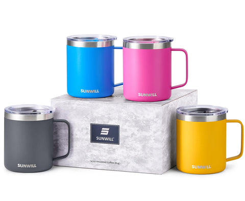 SUNWILL tazas de viaje 14 onzas con tapa, ideales para café caliente en ruta.