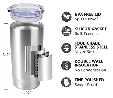 SUNWILL vaso aislamiento doble pared 304 acero inoxidable, mantiene bebidas a temperatura estable.