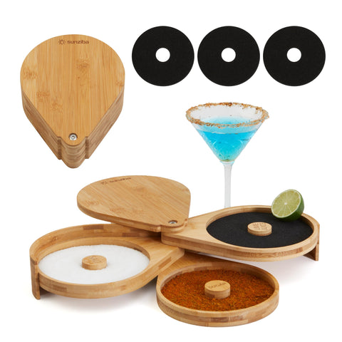 Sunziba conjunto margarita bambú 3 niveles: organizador elegante para preparar cocteles.