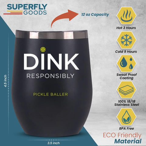 Super Fly Goods vaso-pickleball de vino con aislamiento doble para bebidas frías