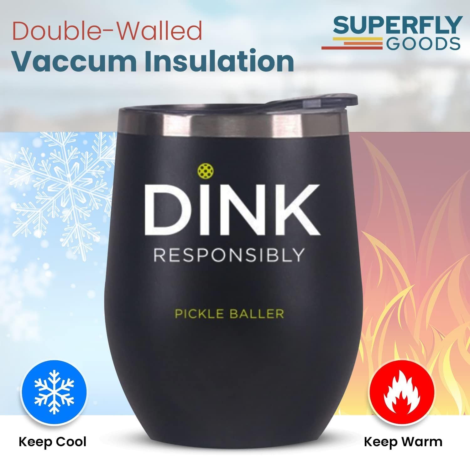 Super Fly Goods vaso-pickleball de vino con apertura amplia facilita la limpieza