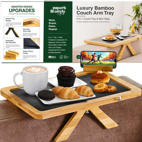 Superb Lifestyle bandeja reposabrazos para sofá, ideal para snacks y bebidas al alcance