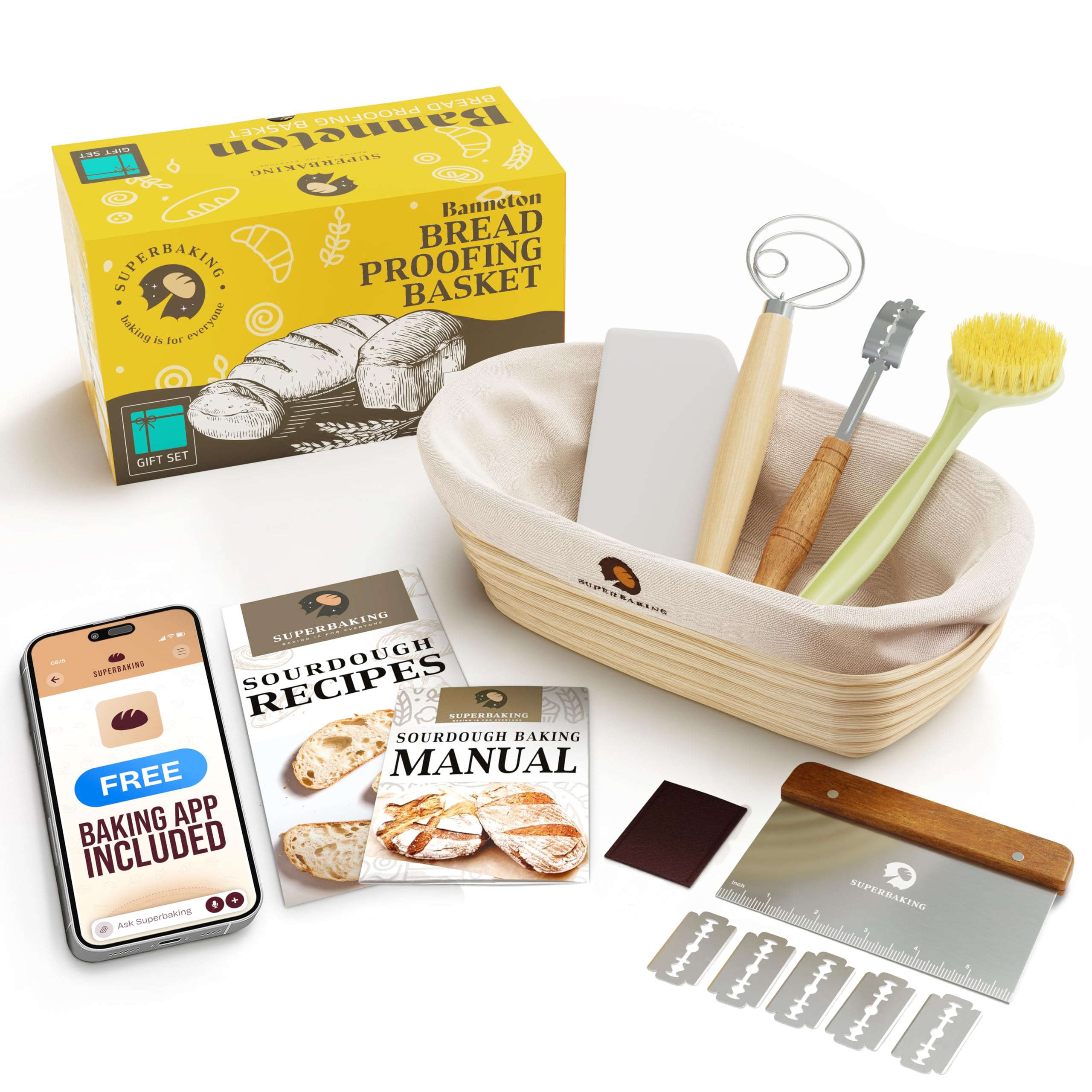 Superbaking banetón ovalado de diez pulgadas para panes artesanos, desmolde suave.