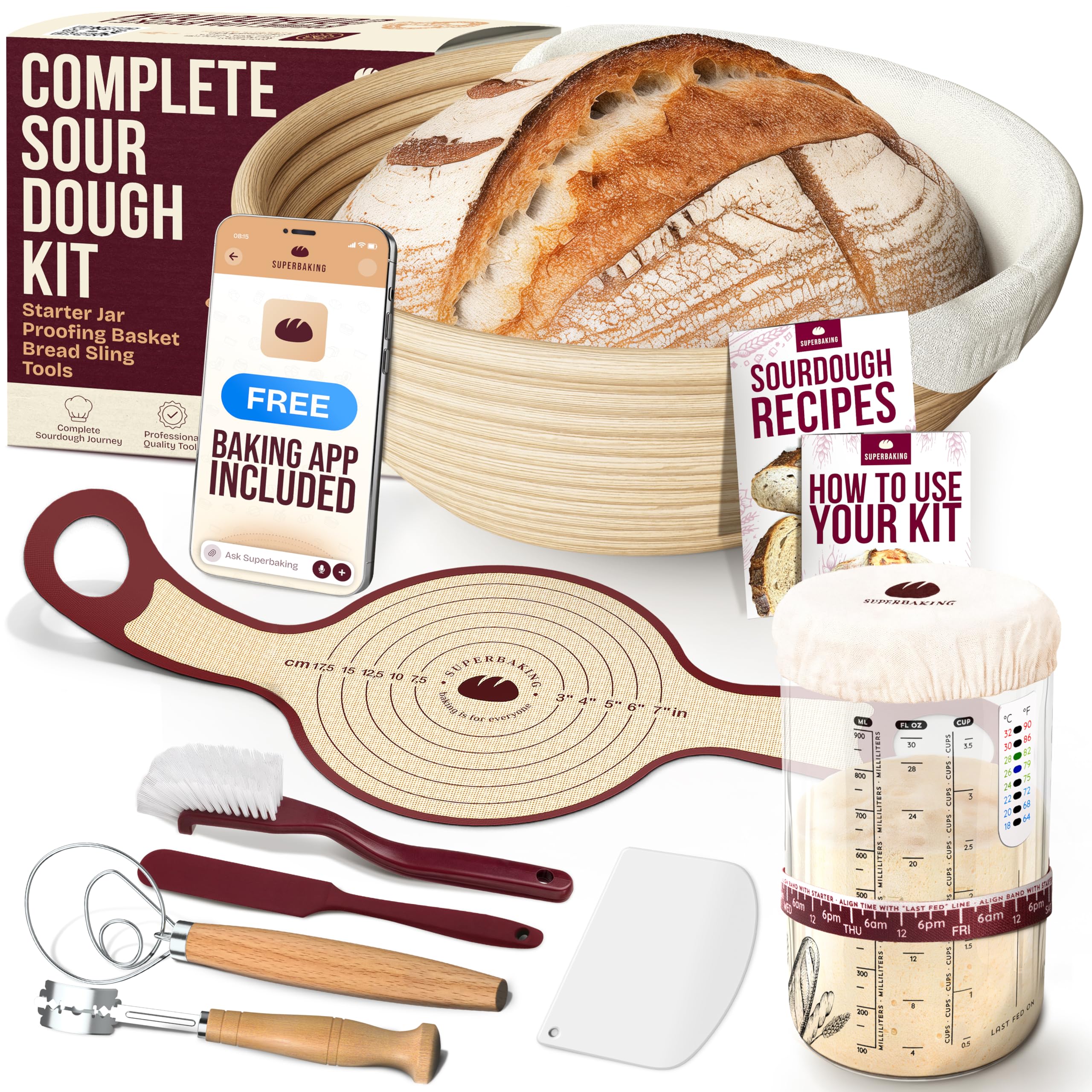 Superbaking Banneton sin astillas de 9 pulgadas para una corteza uniforme y aireada.
