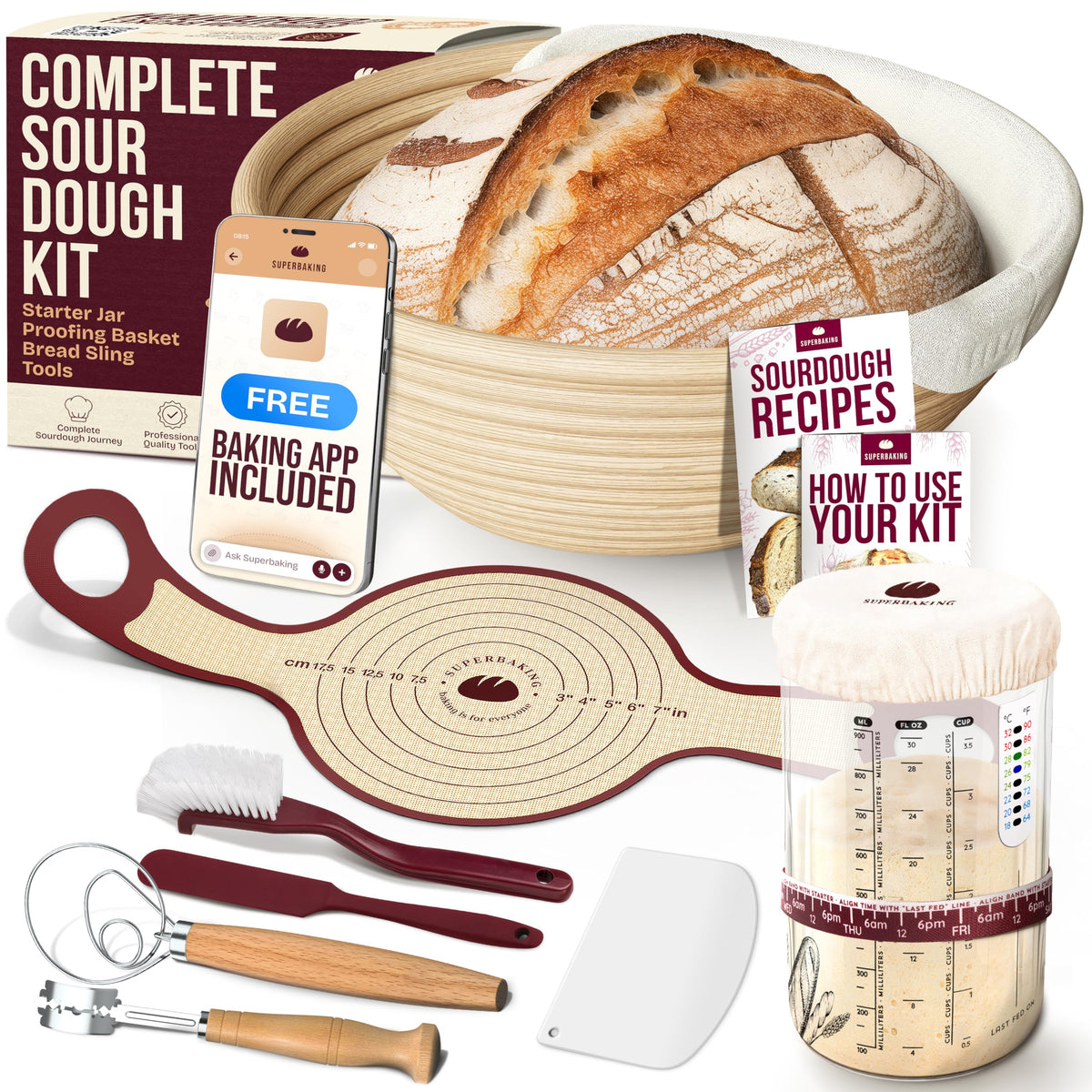 Superbaking Banneton sin astillas de 9 pulgadas para una corteza uniforme y aireada.