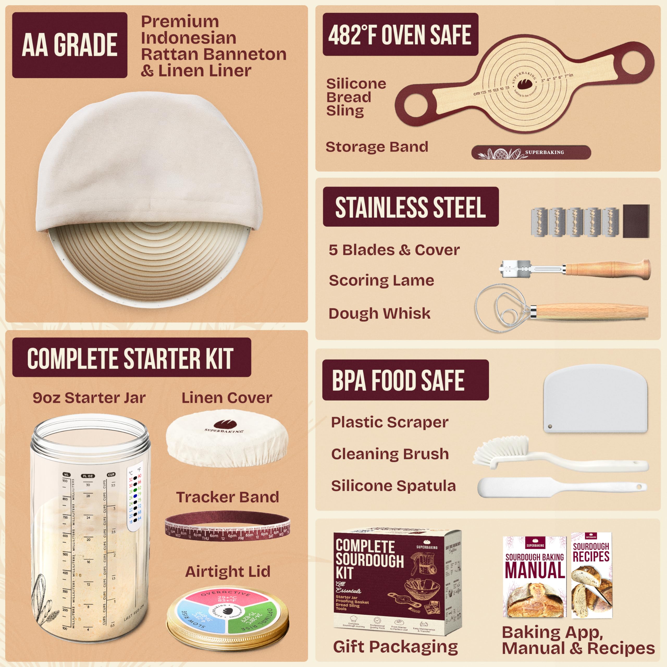 Tarro iniciador de masa Superbaking para cultivar masa madre naturalmente.