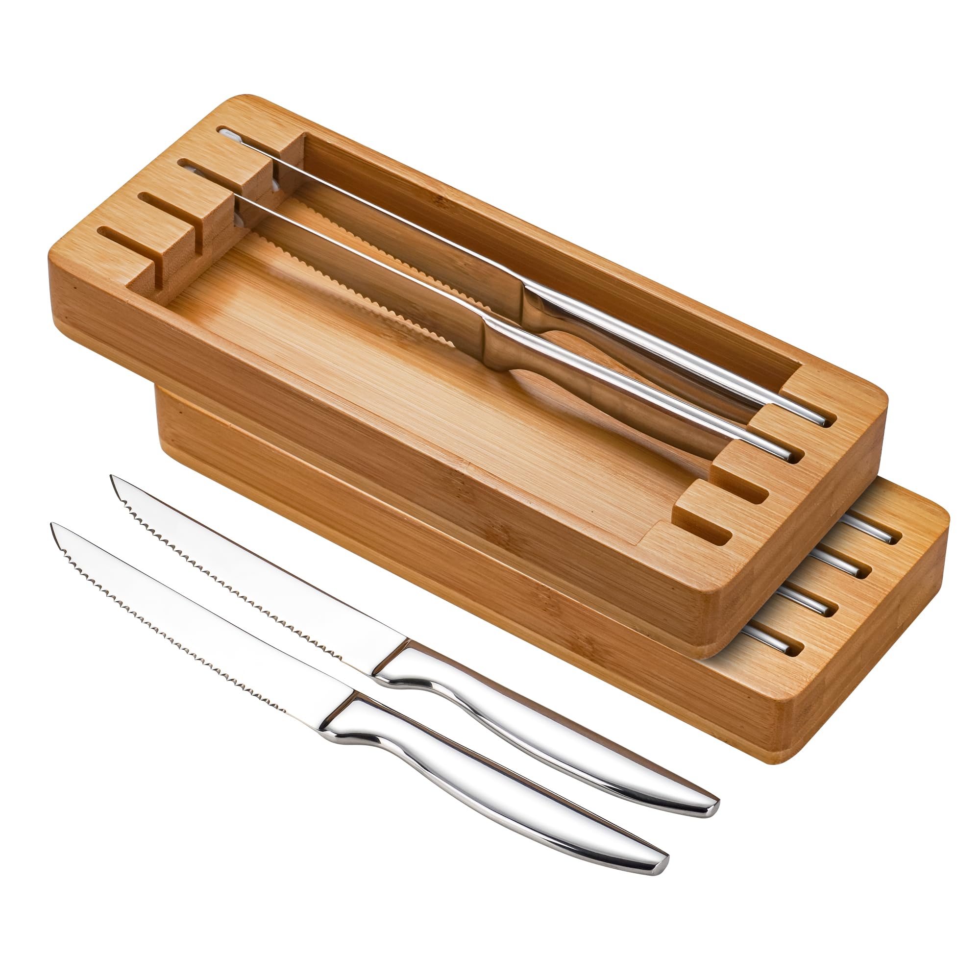 SuperCook juego de cuchillos para bistek serrados con soporte de madera, ideal para mesa elegante.
