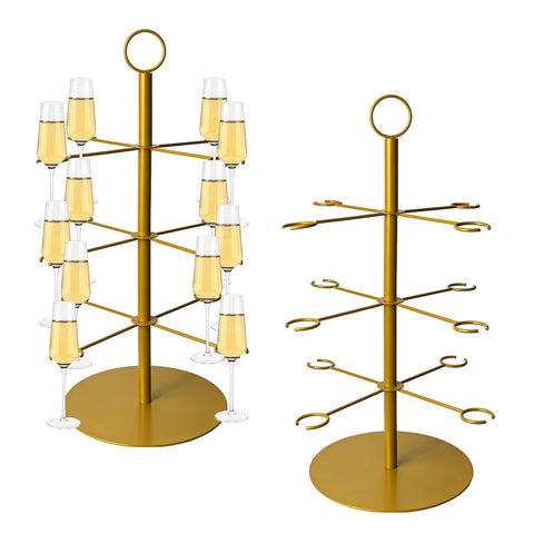 Superjackwang torre champán tres niveles lista para eventos elegantes.
