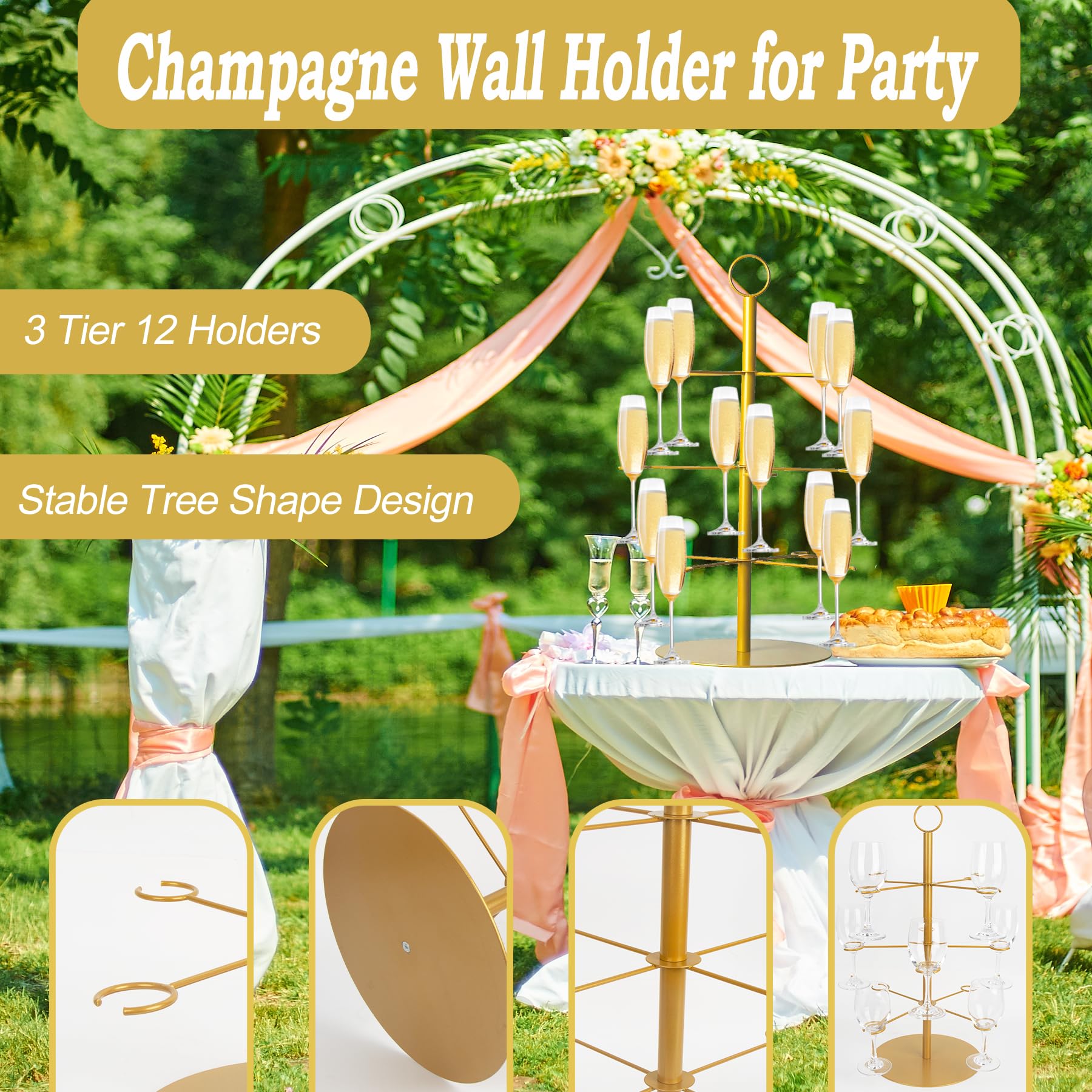 Superjackwang torre dorada para bodas y fiestas con presencia elegante.