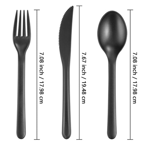 Supernal cuchillo plástico negro mate, corta con facilidad; ideal para picnic o camping.