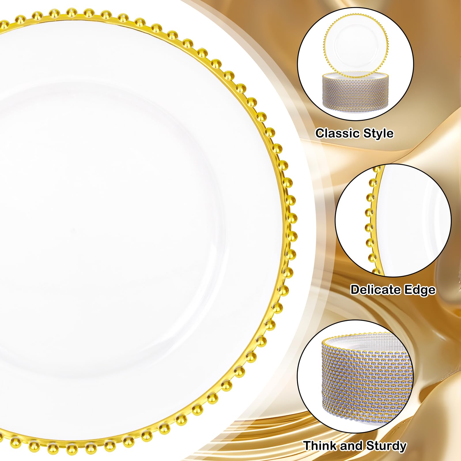 Plato cargador Supernal ofrece base clara y detalle dorado.
