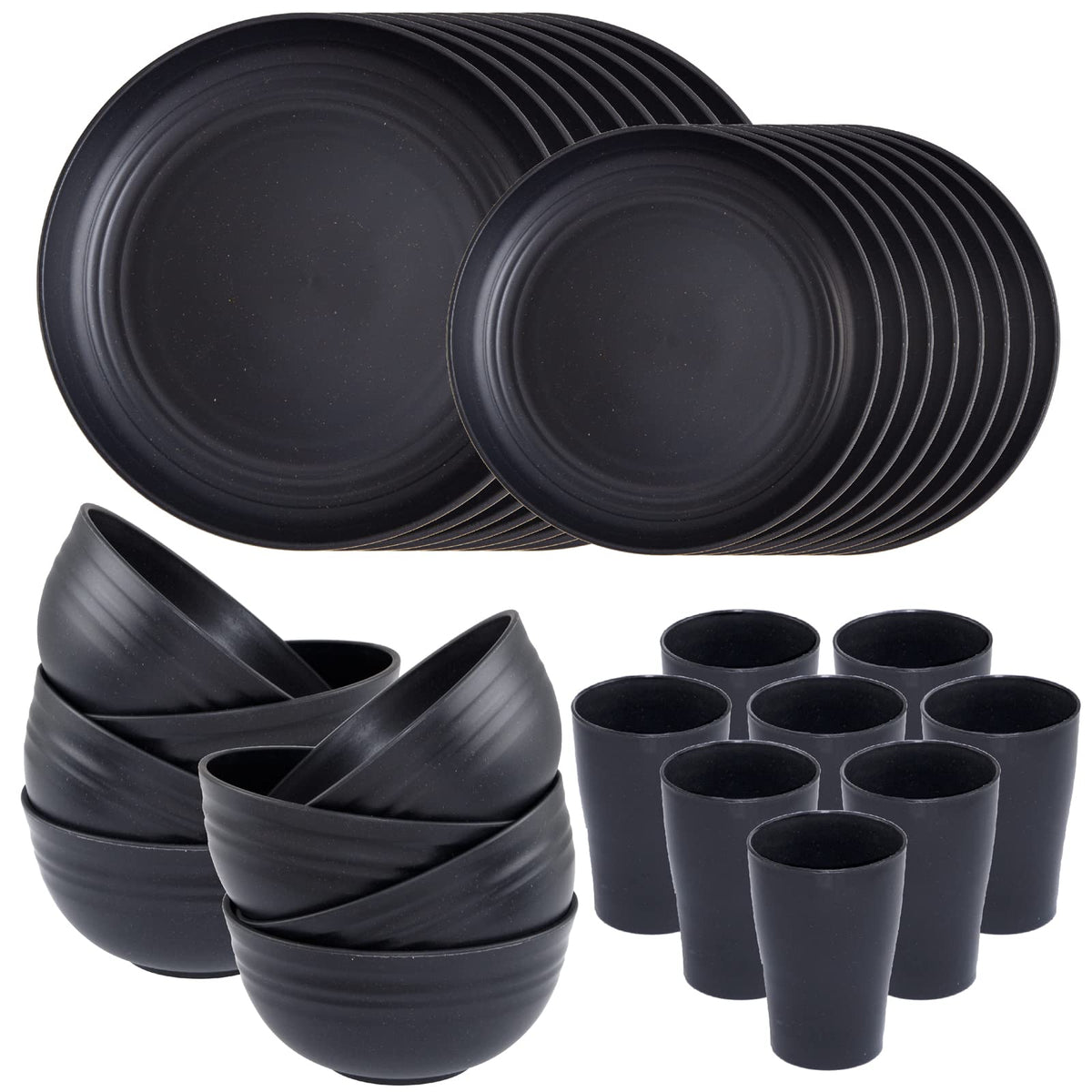 Juego Supernal de platos negros de paja de trigo para uso diario.