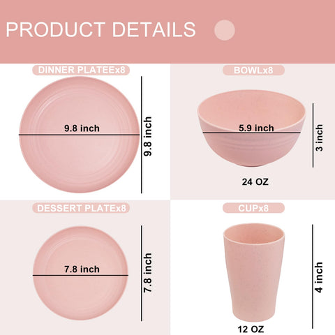 Platos rosados de paja de trigo Supernal, duraderos y ligeros para uso diario.