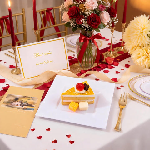 Tenedores dorados de postre de Supernal que acentúan la mesa elegante.
