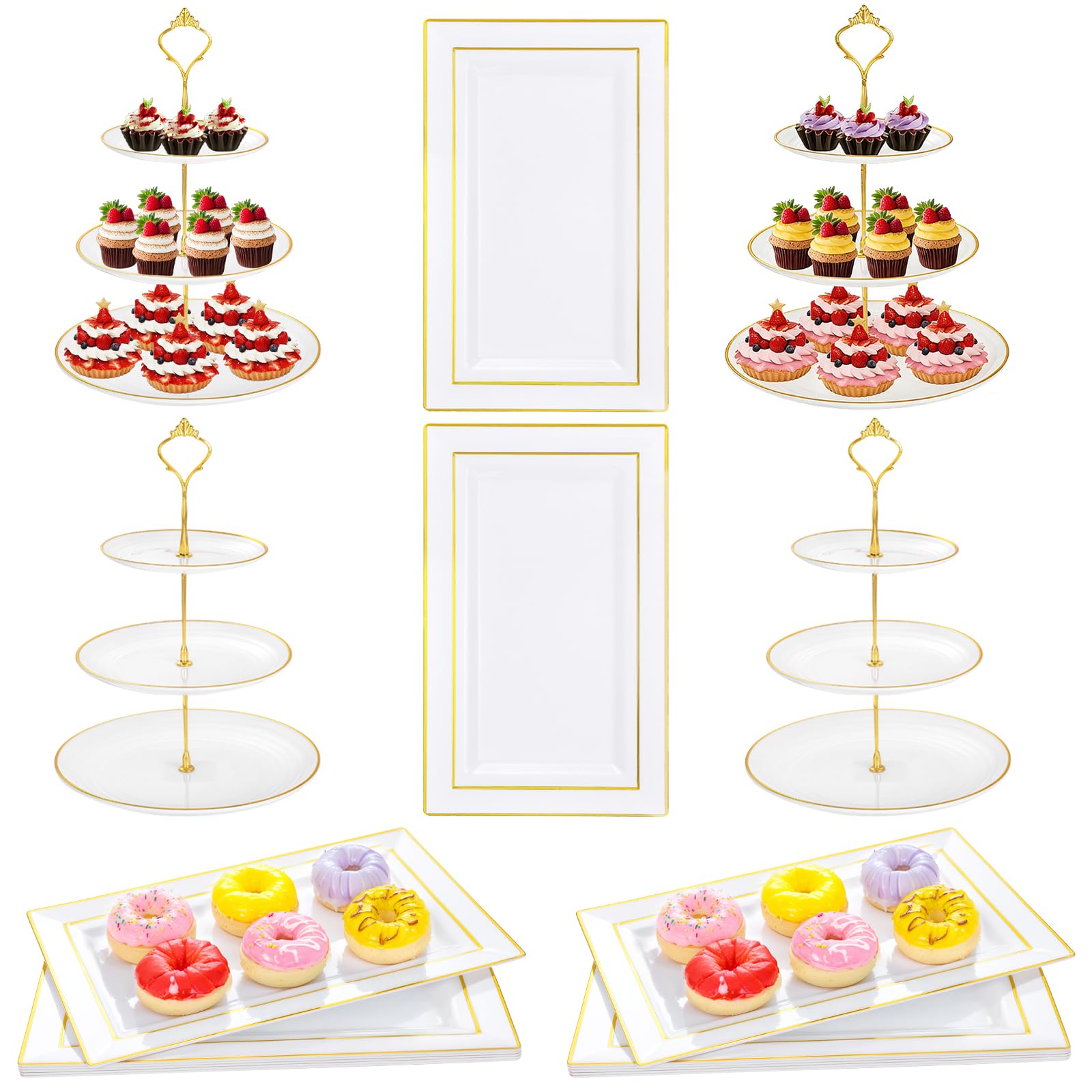 Supernal torre tres niveles para pasteles, ideal para una presentación elegante en la mesa de postres