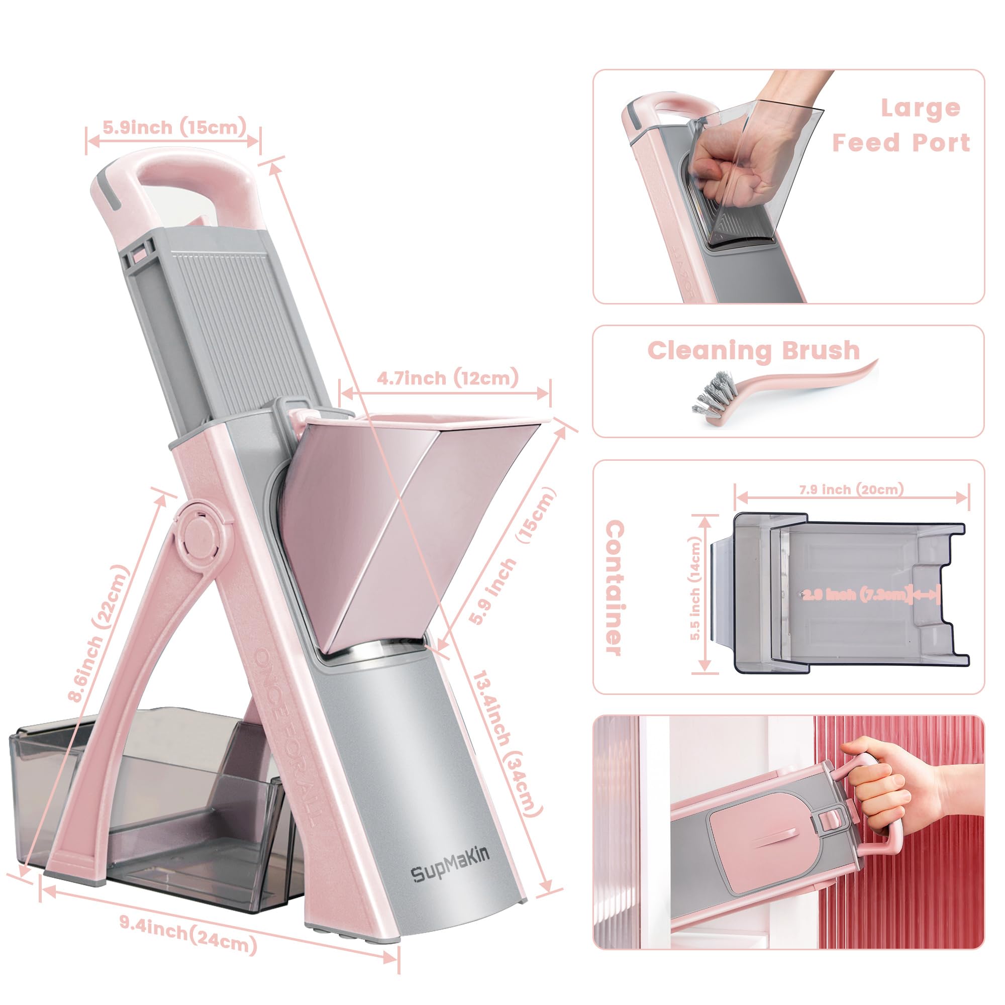 SupMaKin Mandolina Upgrade Plus en color rosa para cocina moderna