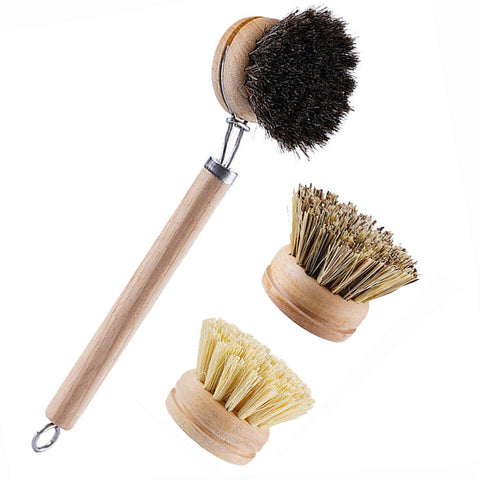 SUPRNN limpiador de platos con mango de madera, mango ergonómico para mayor comodidad