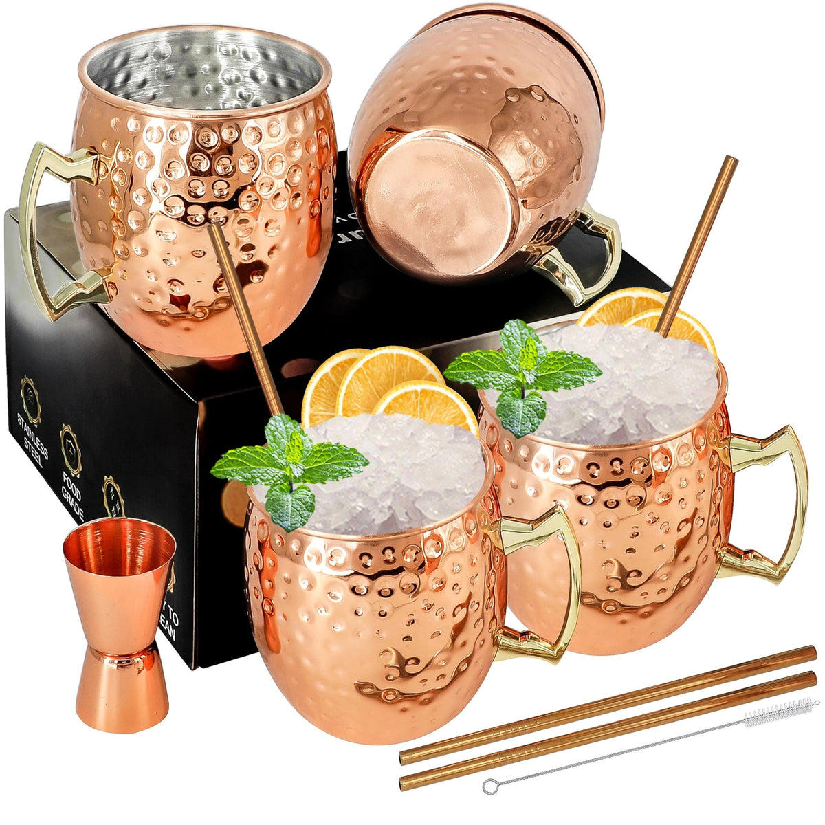 SuproBarware mule moscu tazas de cobre 18oz con acabado martillado para cócteles fríos.