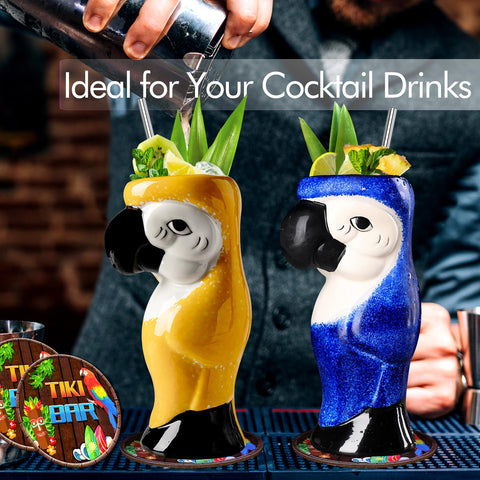 SuproBarware tazas tiki de gran capacidad, ideales para cócteles y bebidas refrescantes.