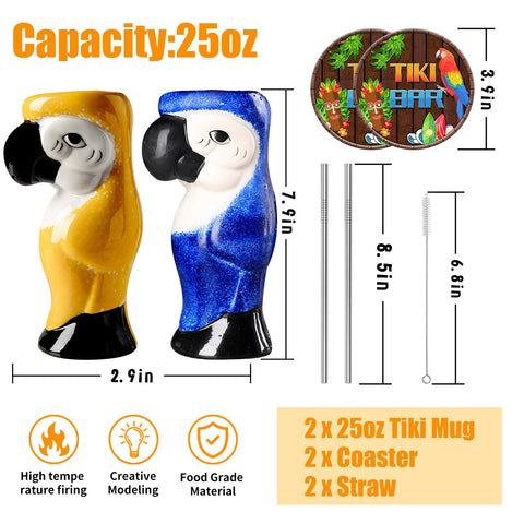SuproBarware tazas tiki en cerámica, colores duraderos para bebidas variadas.