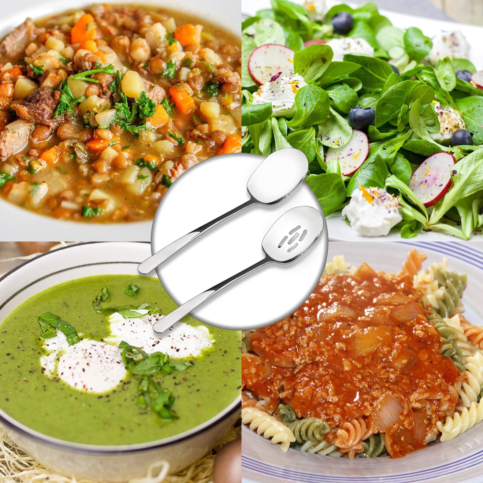 Cucharas ranuradas Suptizizkz para ensaladas y guisos, drenaje efectivo.