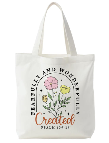 Bolsa de lona floral de Supwhd con versículos, ideal para compras ecológicas.