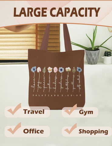 Supwhd bolsa de lona bíblica con versículo Gálatas 5:22-23, ideal para estudio y viaje.