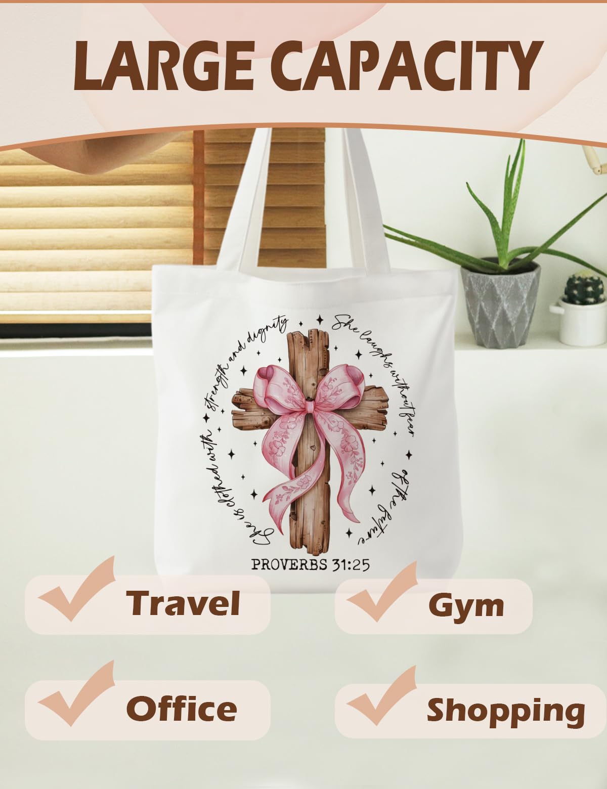 Supwhd bolso tote canvas diseño cristiano para mujer, ideal para eventos.