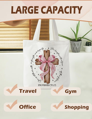 Supwhd bolso tote canvas diseño cristiano para mujer, ideal para eventos.