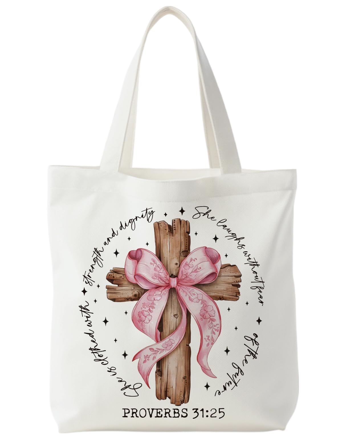 Supwhd bolso tote canvas Proverbios 31 con lazo rosado y cruz, estilo diario.